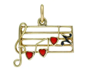 Retro Enamel 14 Karat Gold Music Note Charm