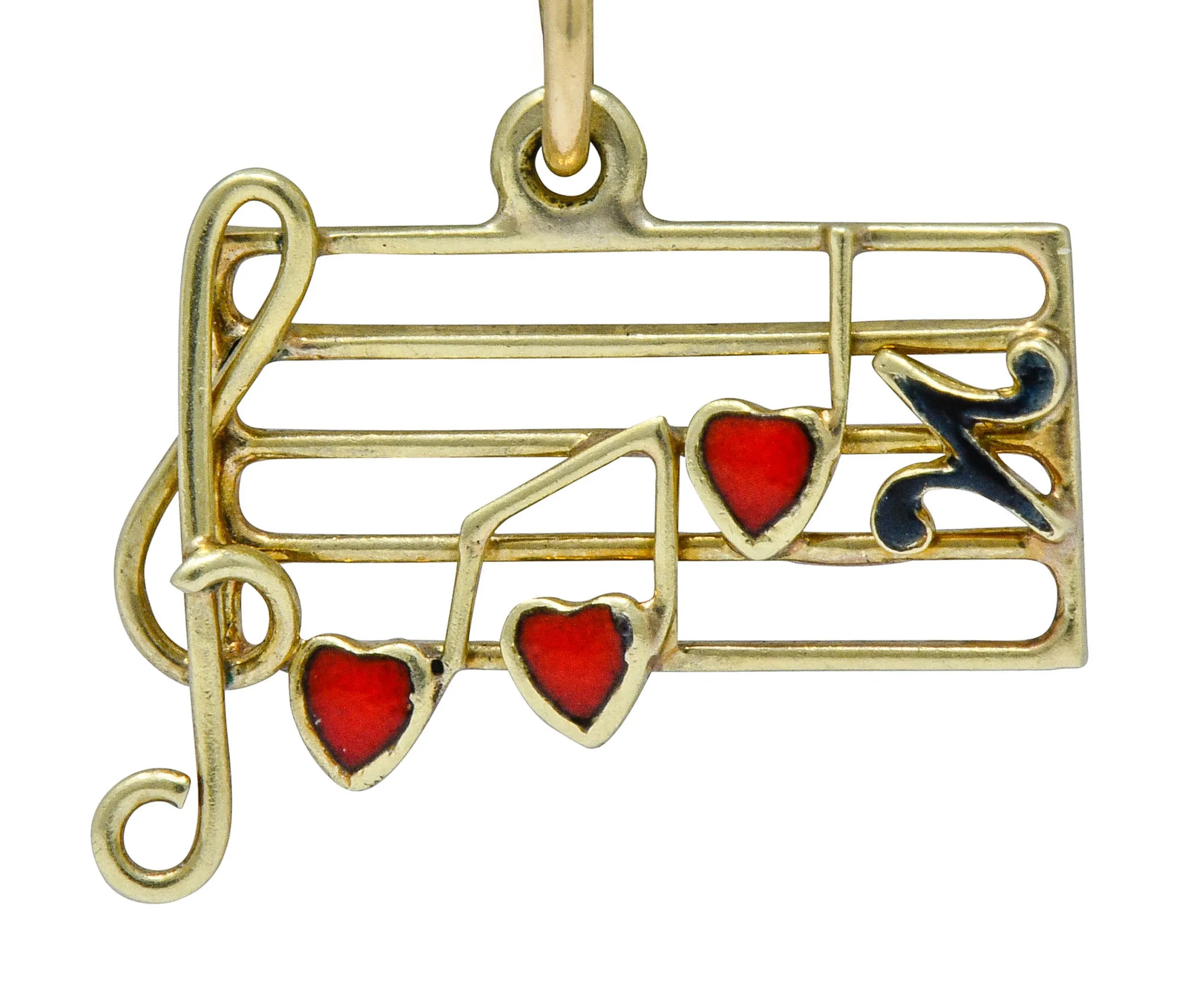 Retro Enamel 14 Karat Gold Music Note Charm