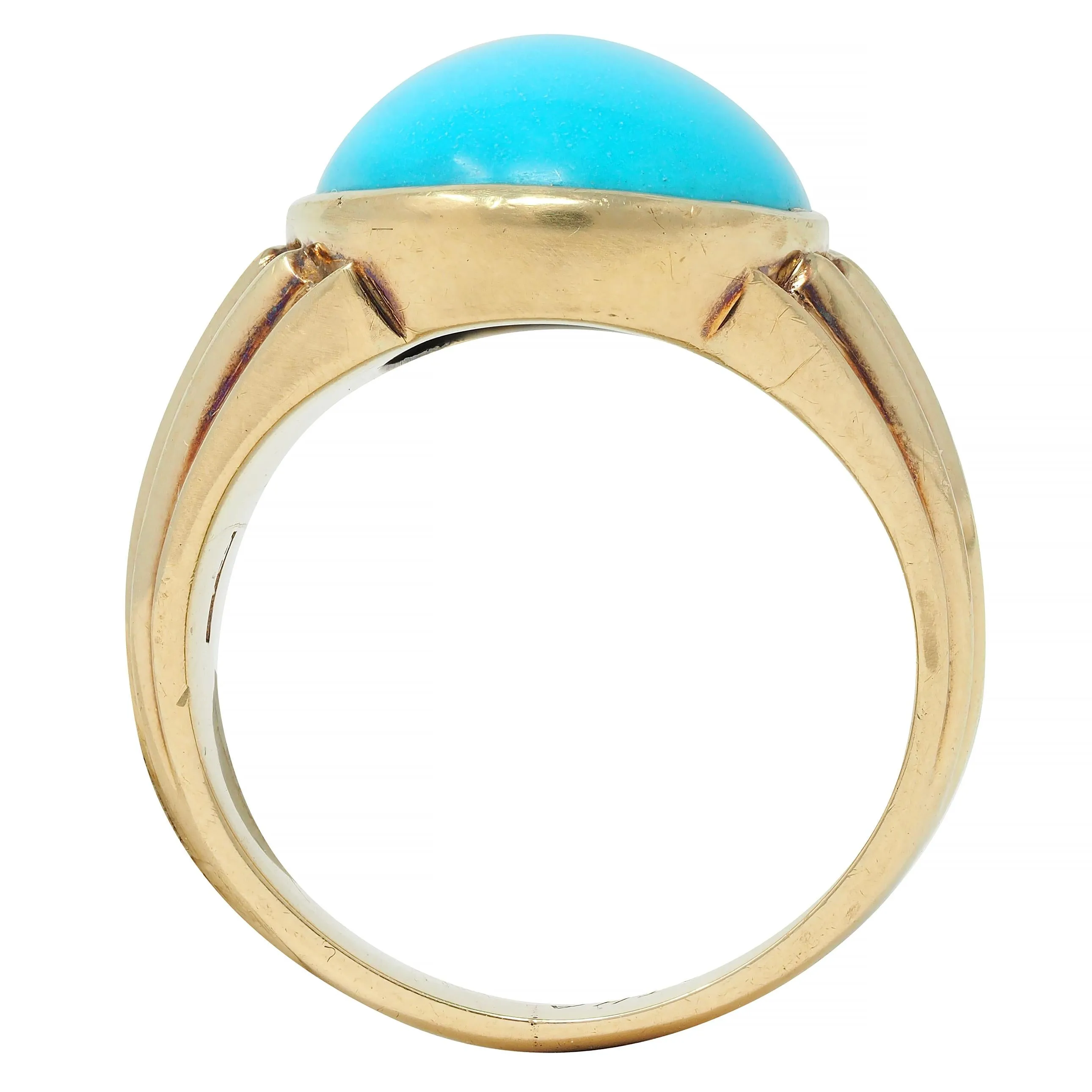 Retro Jones & Woodland Turquoise 14 Karat Yellow Gold Fanning Vintage Men's Signet Ring