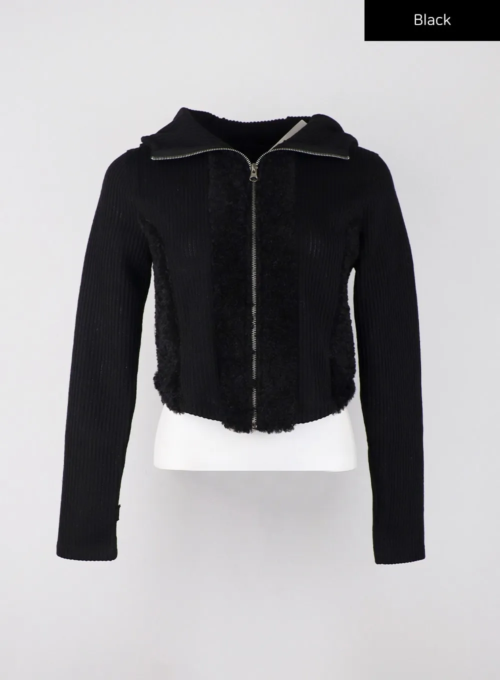 Ribbed Hoodie Zip-Up Top CD329