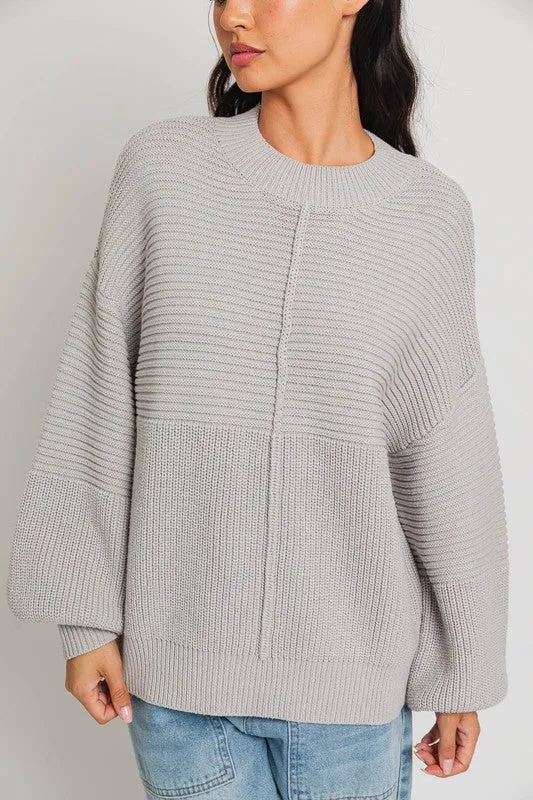 Ribbed Knitted Long-Sleeved Pullover Sweater