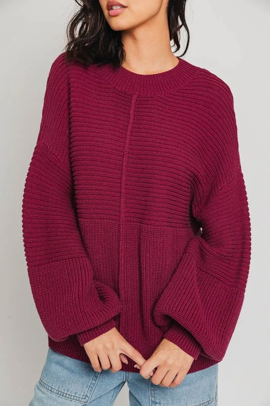 Ribbed Knitted Long-Sleeved Pullover Sweater