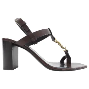 Saint Laurent Cassandra Brown Leather Block Heel Sandals - 40