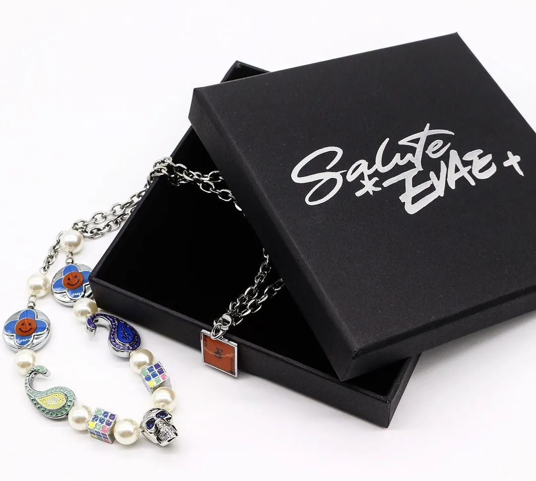 SALUTE x *EVAE+ Bandanna skull rubik's cube NECKLACE