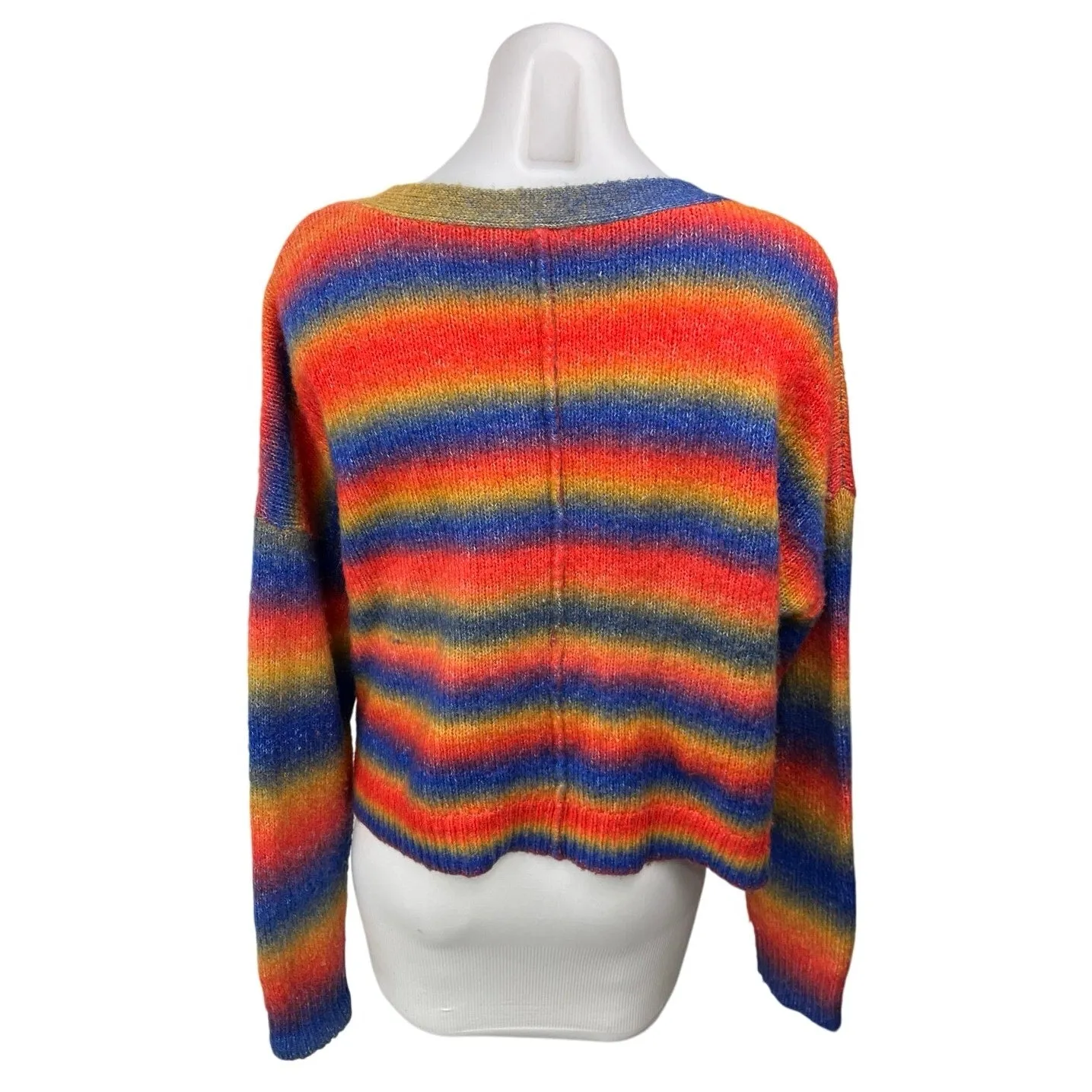 Saylor Lisabette Multicolor Rainbow Striped Wool Knit V-neck Cardigan Sweater M