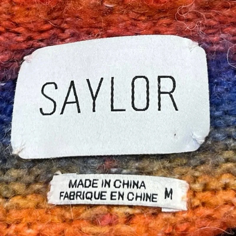 Saylor Lisabette Multicolor Rainbow Striped Wool Knit V-neck Cardigan Sweater M