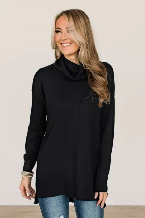 Simply The Best Cowl Neck Sweater- Black