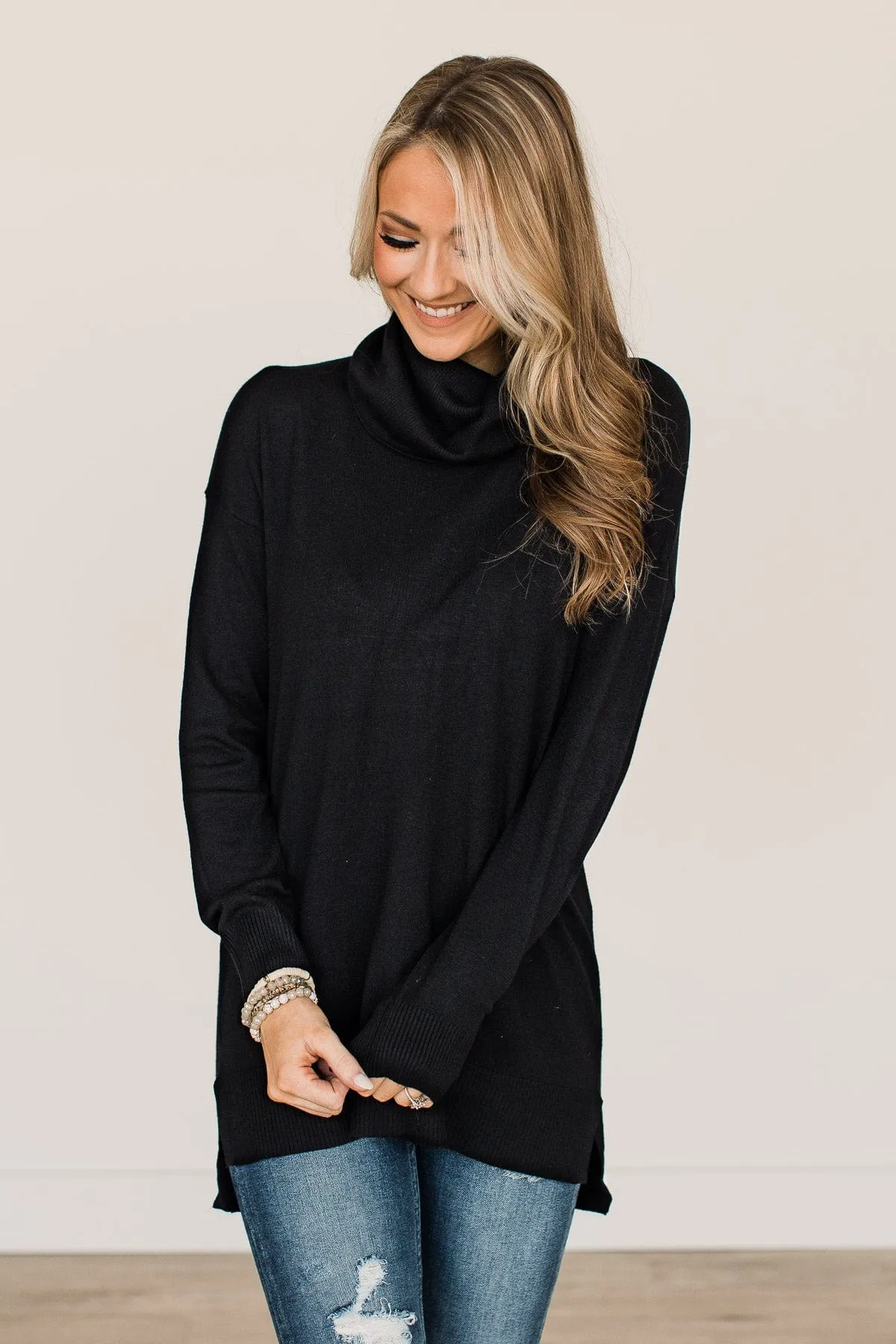 Simply The Best Cowl Neck Sweater- Black