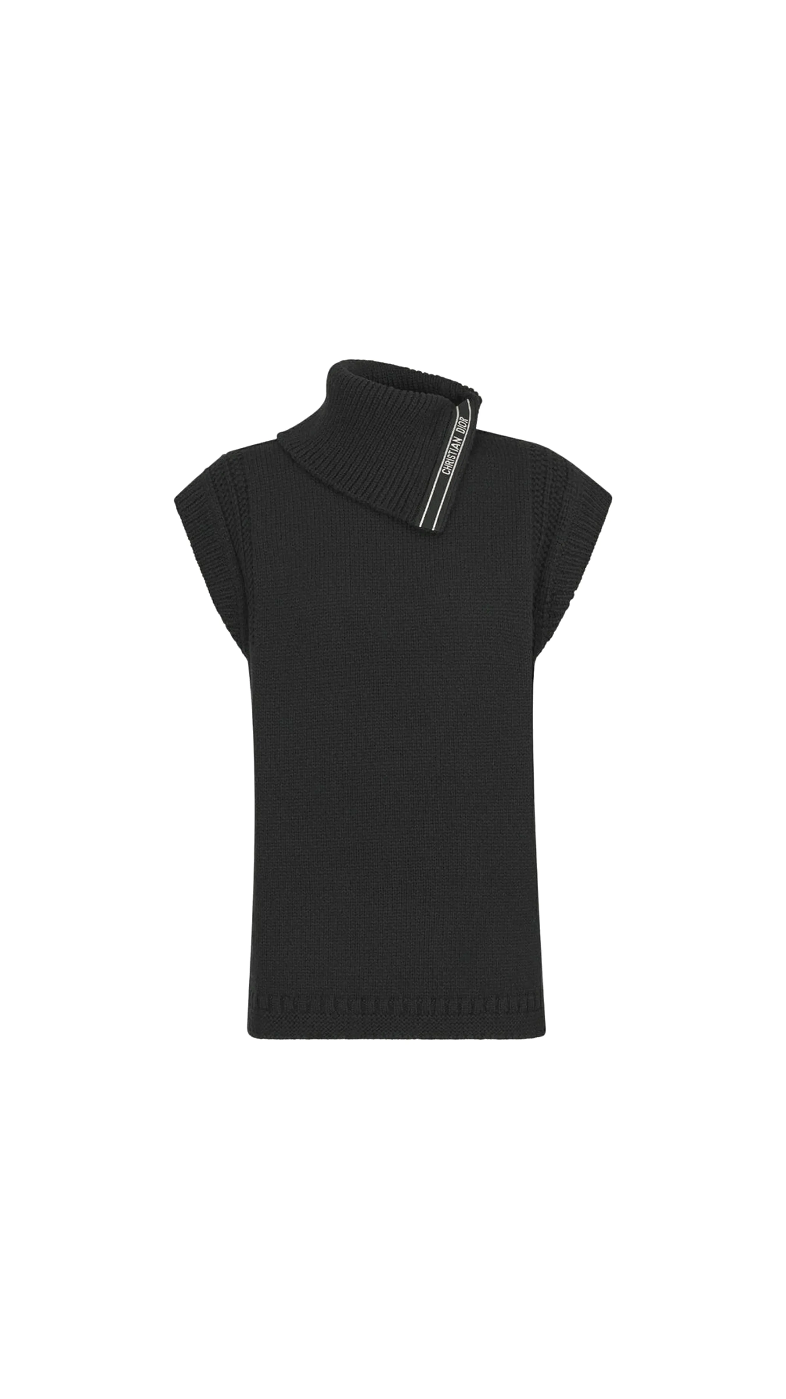 Sleeveless Sweater With Stand Collar - Black