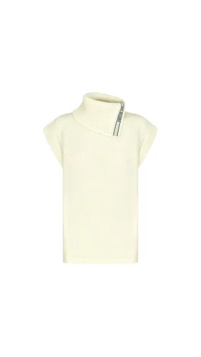 Sleeveless Sweater With Stand Collar - White