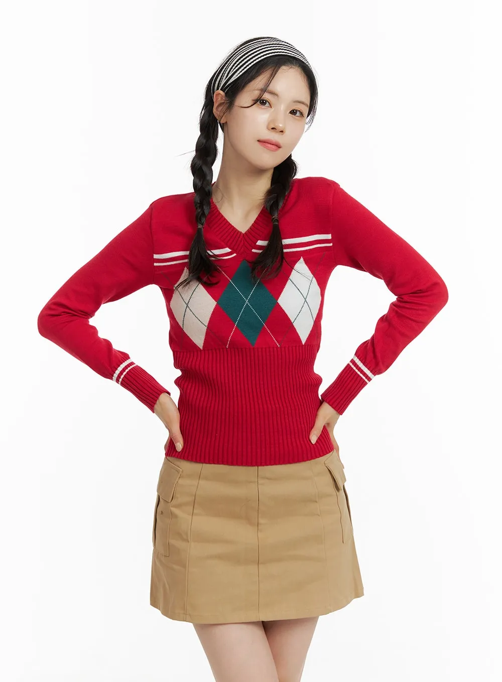 Slim Fit Argyle Knit Sweater OM420