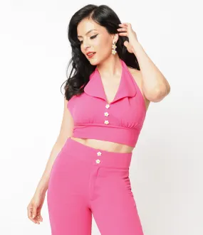 Smak Parlour 1960s Hot Pink Halter Crop Top