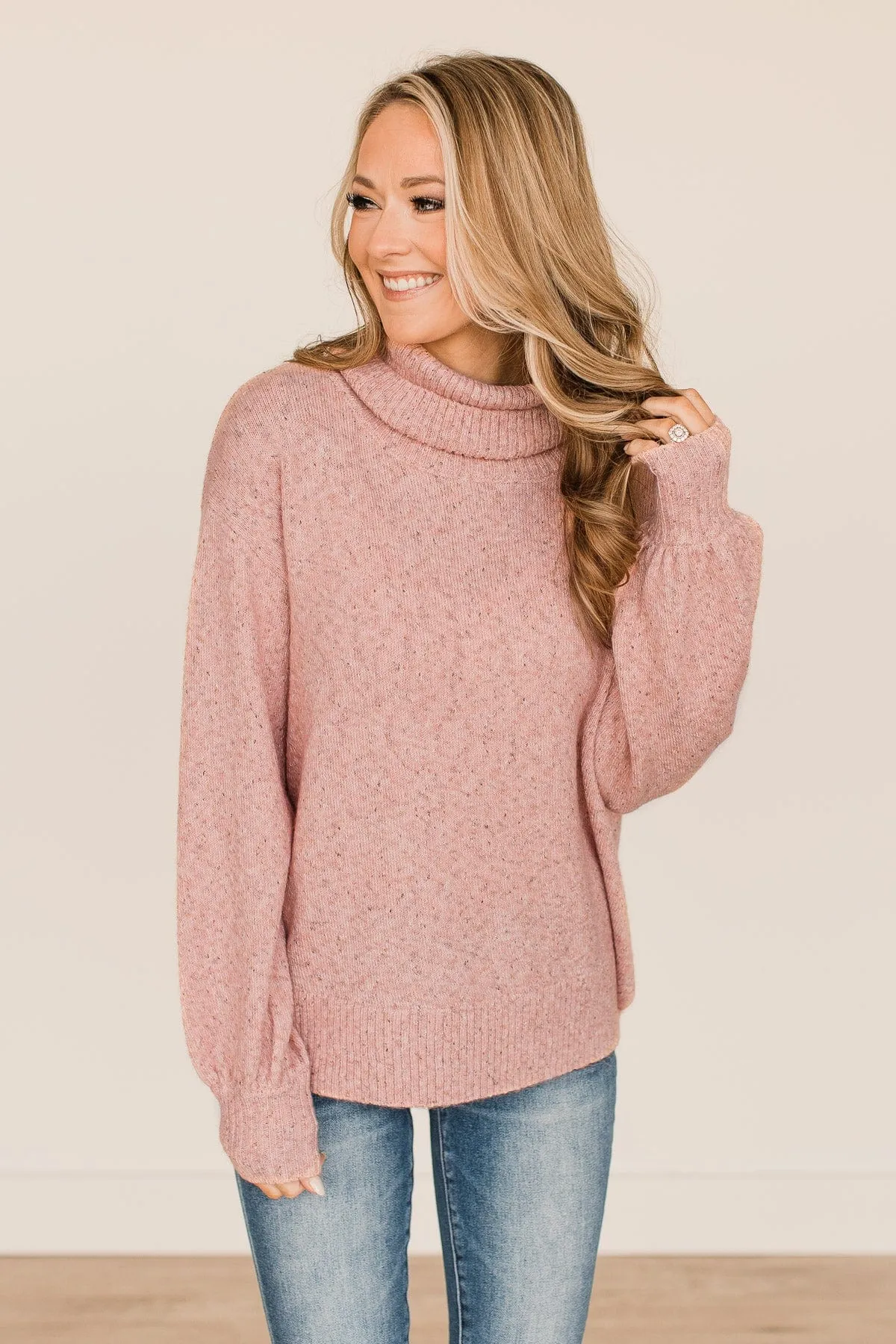 Tickled Pink Turtle Neck Sweater- Dusty Pink