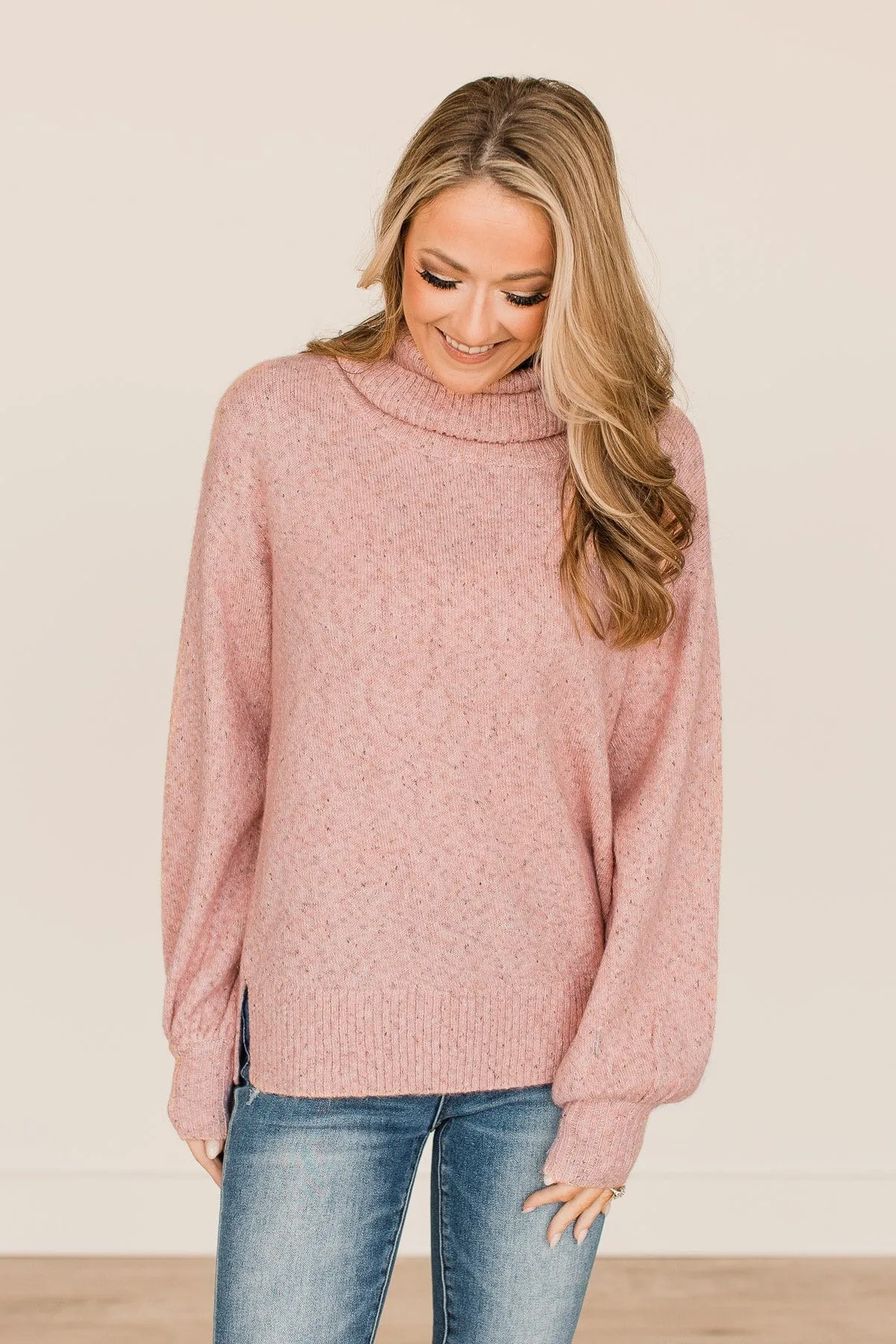 Tickled Pink Turtle Neck Sweater- Dusty Pink