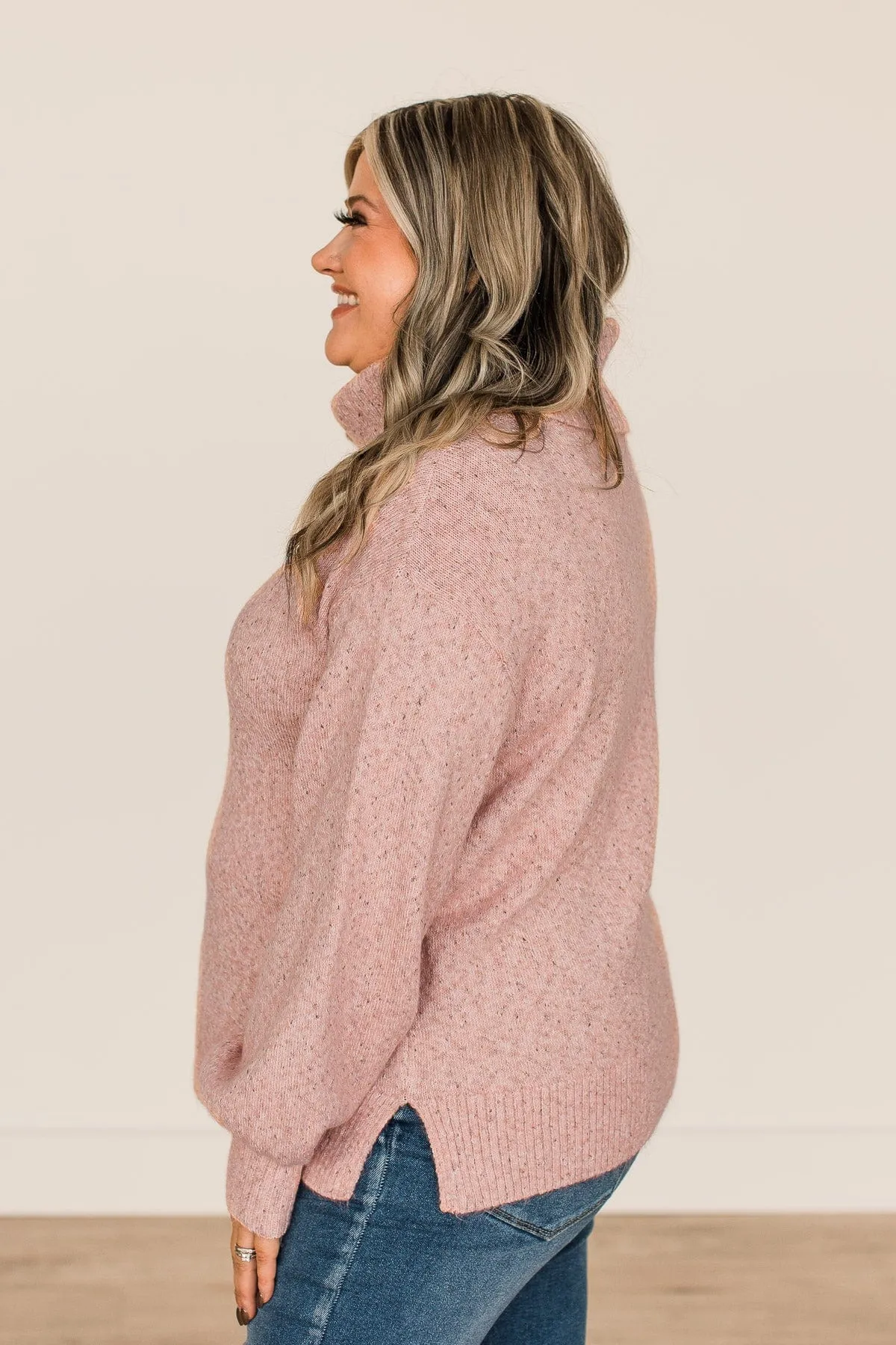 Tickled Pink Turtle Neck Sweater- Dusty Pink