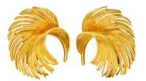 Tiffany & Co. Retro 18 Karat Gold Feather Ear-Clip Earrings Circa 1940s