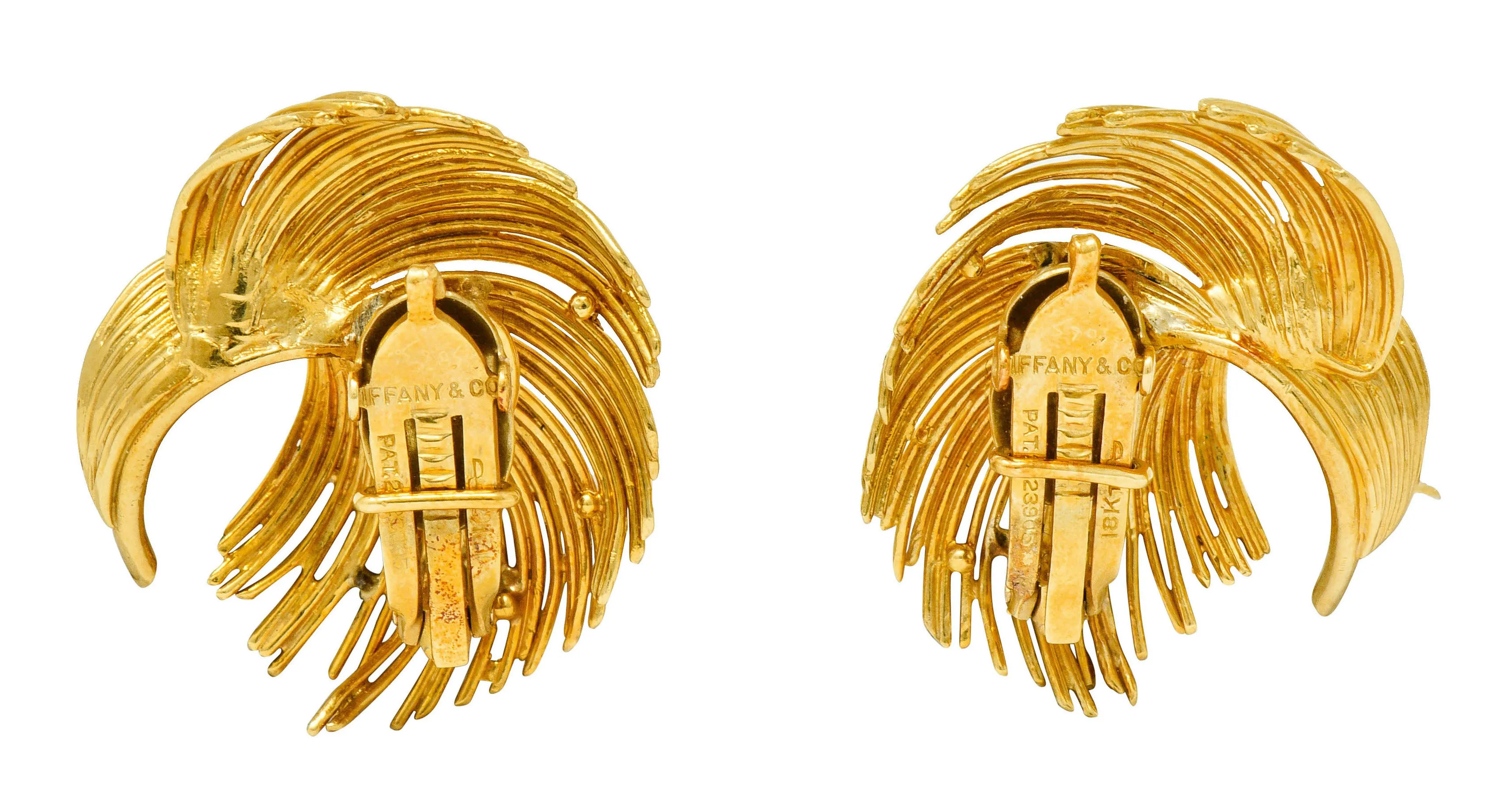 Tiffany & Co. Retro 18 Karat Gold Feather Ear-Clip Earrings Circa 1940s