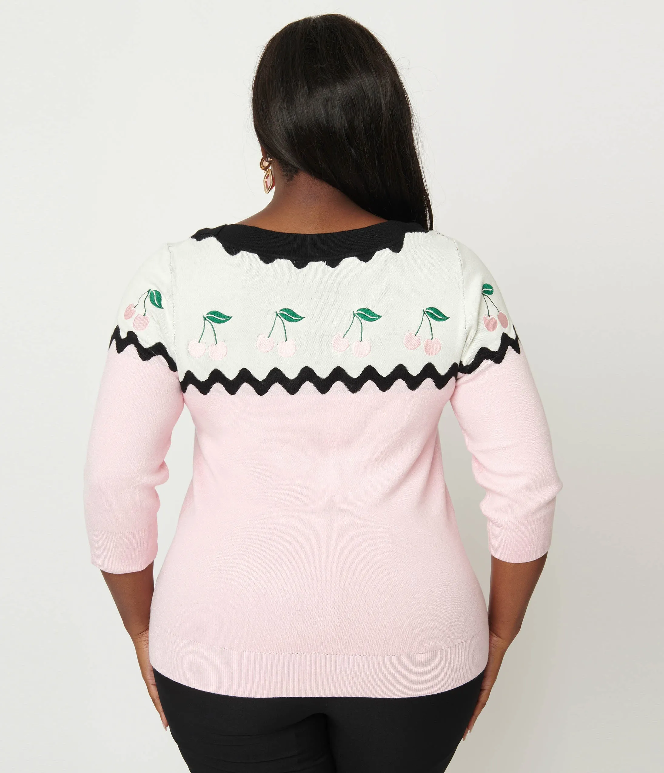 Unique Vintage Plus Size Pink & Black Cherry Sweater