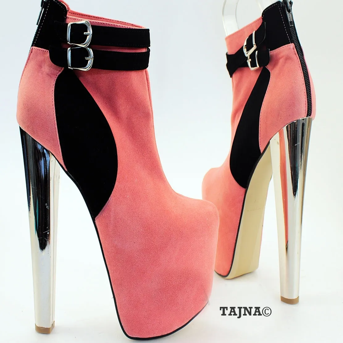 Vermilion Pink Ankle High Heel Platform Booties