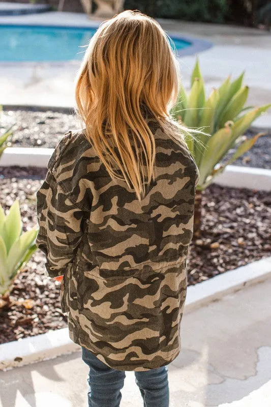 Washed Camo Utilitarian Jacket- Girls