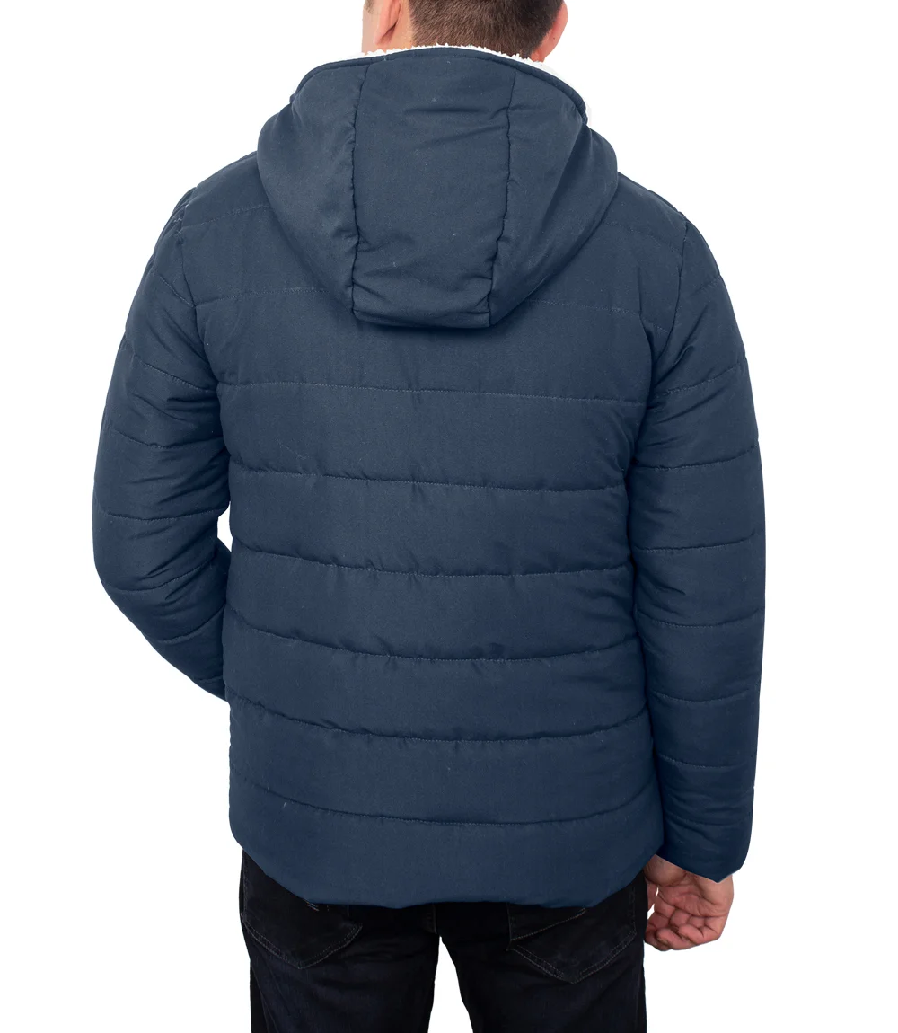 Wilfred Blue Puffer Men Sherpa Jacket with Hood