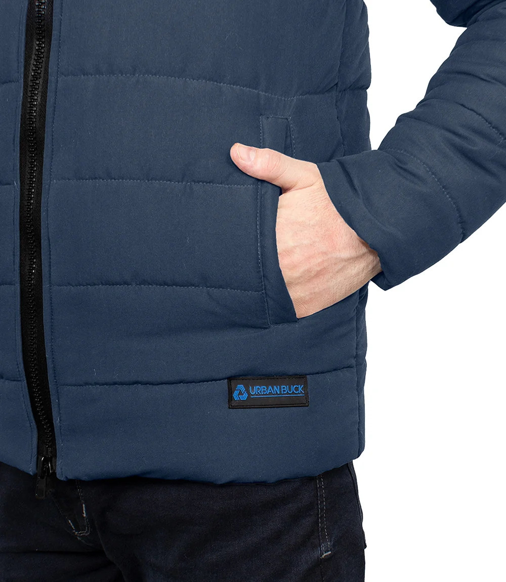 Wilfred Blue Puffer Men Sherpa Jacket with Hood