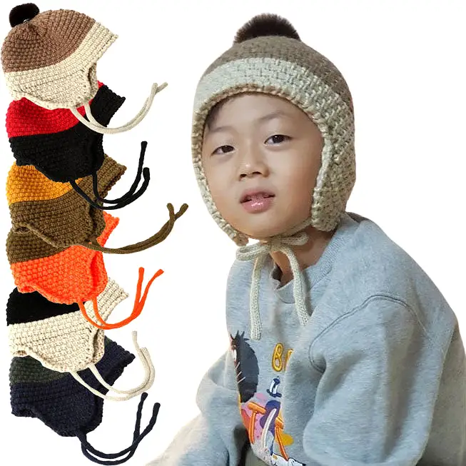 Winter Earflaps Sweater Hats Beanies Unisex Infant Toddler Cute Knitted Accessory Girls Boys Soft Warm