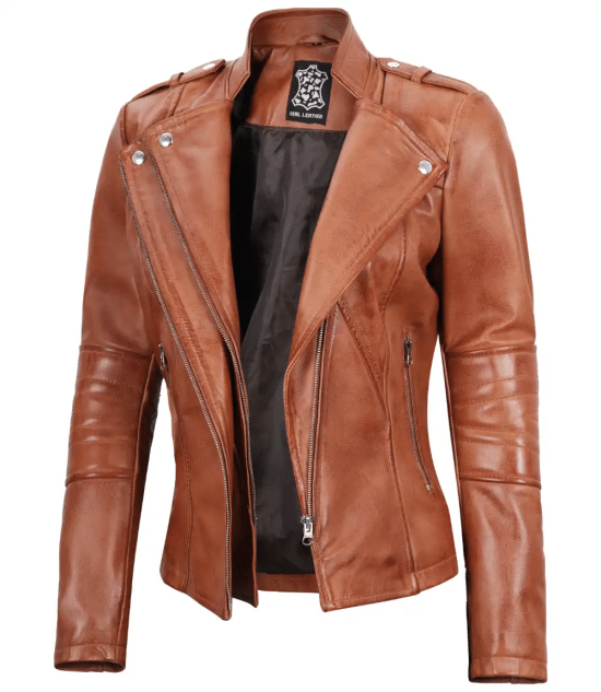 Women's Tan Leather Motorcycle Jacket