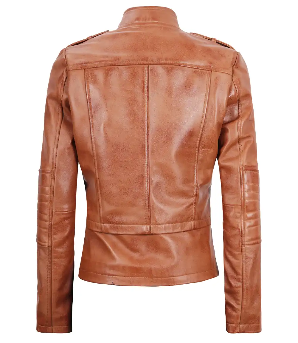 Women's Tan Leather Motorcycle Jacket