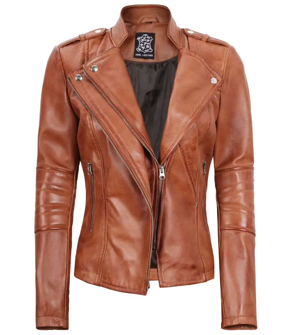 Women's Tan Leather Motorcycle Jacket