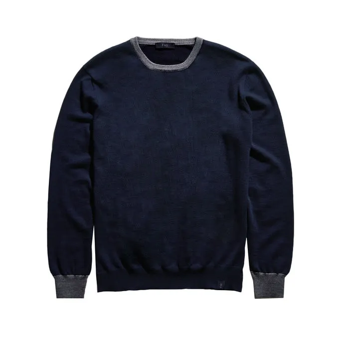 WOOL PATCH KNIT Man Navy Blue Grey