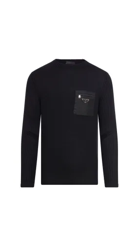 Wool Sweater With Enamelled Triangle - Black